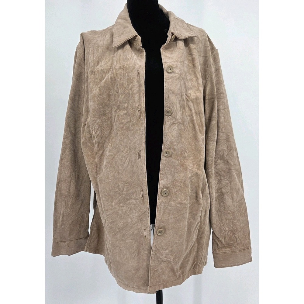 Vtg Bernardo Women's Tan Suede Shirt Jacket 2X Genuine Leather Shacket